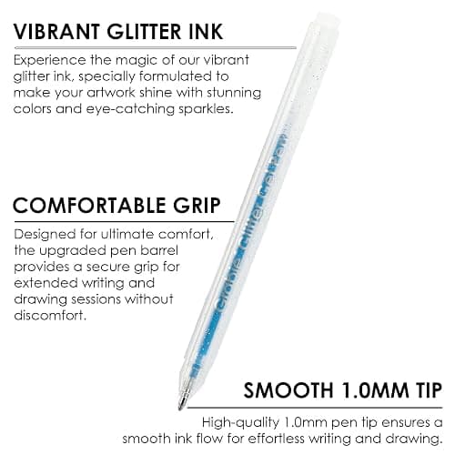 Grabie 42 Capped Glitter Gel Pen Set, 18 Iridescent&24 Essential Color Pens, Smooth Rollerball Tip, Metallic Sparkly Gel Pens for Coloring, Set of 42 Gel Pens Colored thumbnail 3