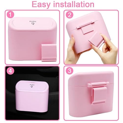 SGLRT Car Trash Can Bin with Lid - Universal Vehicle Mini Leakproof Garbage Can Bin with 20pcs Trash Bags Can Organizer Storage for Front Back Seat Accessories for Auto Office Bedroom Home(Pink) thumbnail 6