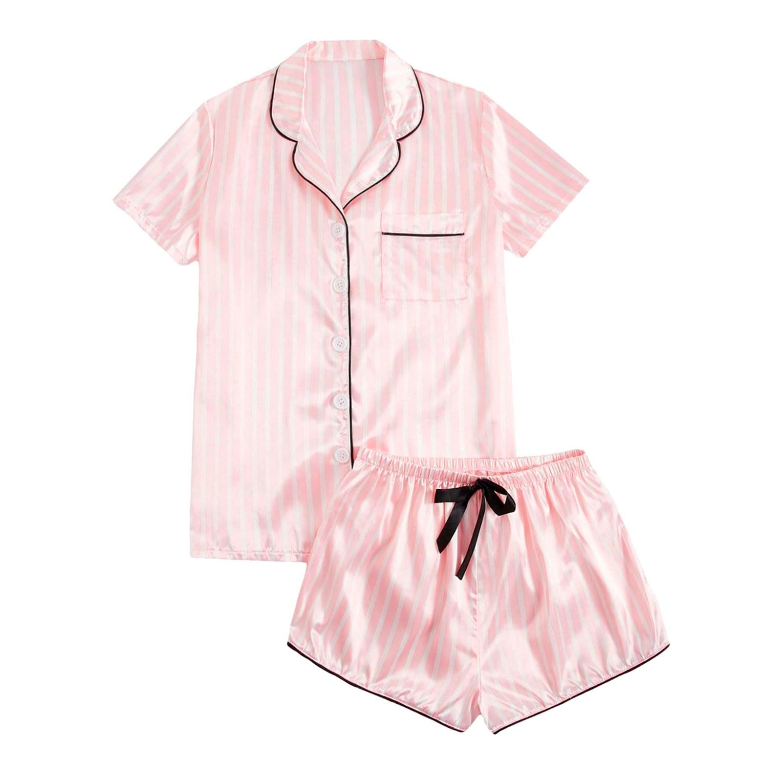 Generisch 2025 Women's Pyjama Set Casual Silk Satin Short Sleeve Button Down Sleepwear Lingerie Dressing Gown - Image 1