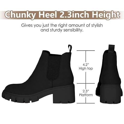 Athlefit Women's Chelsea Boots Fashion Lug Sole Chunky Heel Slip on Elastic Ankle Booties thumbnail 3
