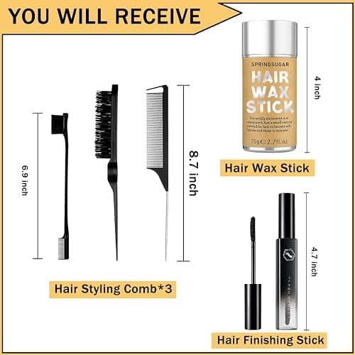 SPRINGSUGAR 5 Pcs Hair Wax Stick for Flyaways Edge Control Slick - Styling Tools Includes , Finishing , Comb, Gel for Fly Away for Women thumbnail 2
