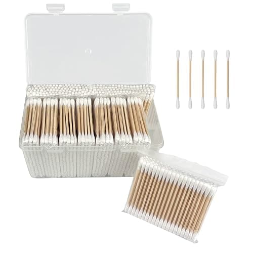 Garrelett 1000 Count Organic Cotton Swabs with Durable Stick, Storage Box | Soft Cotton Buds With Durable Bamboo Sticks for Outer Ear Care, Makeup Cleanup, Nails, Crafts, Travel and Detail Cleaning - Image 1