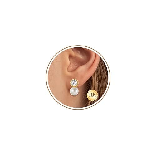 18K Gold Plated 925 Sterling Silver Round CZ Drop Pearl Earrings for Women - Image 1
