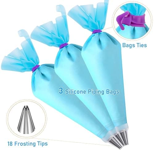 Piping Bags and Tips Set, Cakes Decorating Kit Supplies with 3 Reusable Pastry Bags, 18 Frosting Tips, 3 Couplers, 3 Bag Ties, 3 Cake Scraper, 1 Cake Decorating Tools for Cookie Icing thumbnail 5