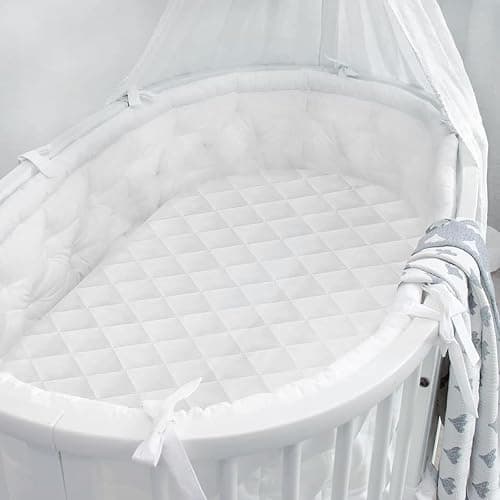 Bassinet Mattress Pad Cover 2 Pack Quilted Bassinet Mattress Protector Waterproof Bassinet Sheets (32"x17") for Boys & Girls, Fit for Hourglass/Oval Bassinet Mattress, White - Bassinet (32"x 17") thumbnail 5
