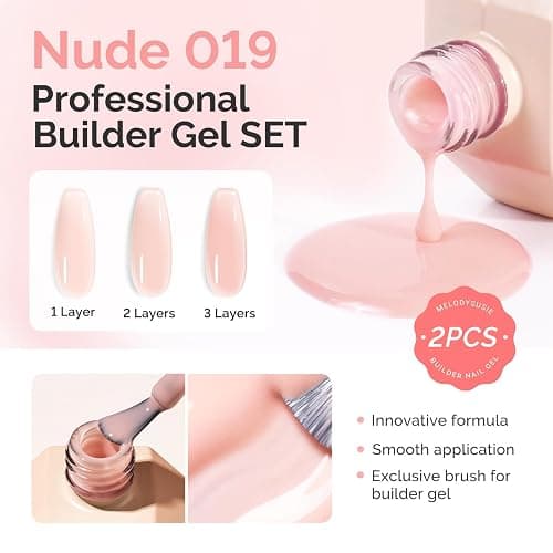 MelodySusie 2PCS 15ML Nude Builder Nail Base Gel for Nails Thickening,Soak Off UV Extension Gel,Rhinestone Glue in a Bottle for Nail Art Design Gift for Women DIY Manicure at Home 019 * 2 thumbnail 2