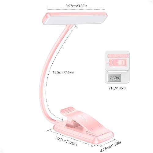 Gritin 19 LED Rechargeable Book Light for Reading in Bed with Memory Function- Eye Caring 3 Color Temperatures,Stepless Dimming Brightness,80 Hrs Runtime Clip on Light for Book Lovers-Pink thumbnail 8