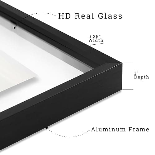 Frametory, Floating Picture Frame 11x14 - Black Aluminum Metal Photo Frame - Real Glass of Front - for Wall Mount Displays thumbnail 3