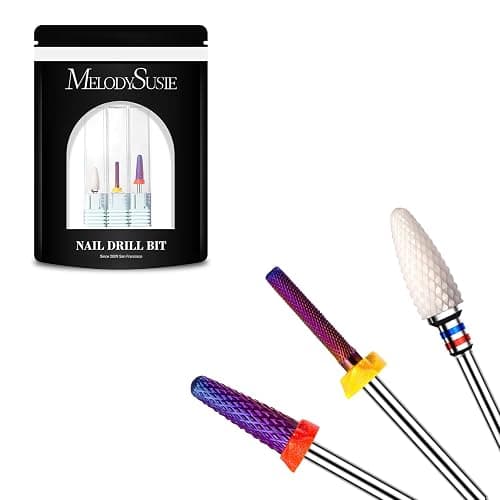 MelodySusie 3Pcs Nail Drill Bits Set, 3/32'' Carbide Tungsten Ceramic Bits, Flame, Nature Nail Buffer and Cone Shape Bits, Suitable for Manicure Pedicure Cuticle Gel Acrylic Remover - Image 1