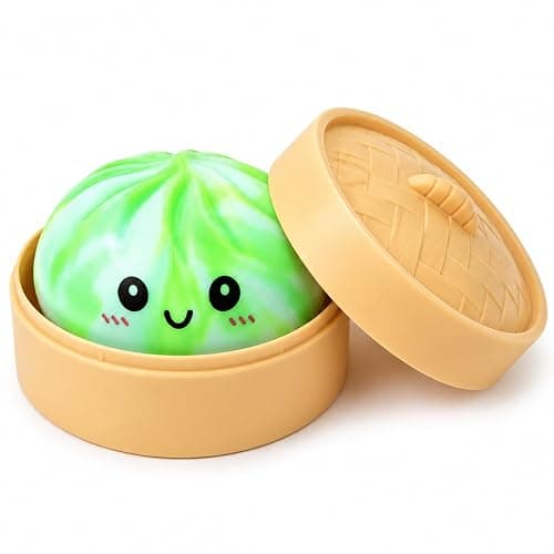Crossunx Fruit Scented Dumpling Squishies Stress Balls, Green Tie-Dye Squishies Dumpling Fidget Sensory Toy with Food Steamer, Squeeze Dough Ball for Stress Relief, Stretchy Desk Toys Gift - Image 1