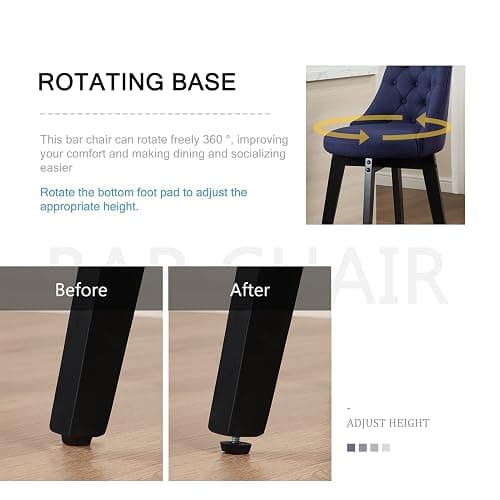 Virabit Swivel Bar Stools Set of 4, Linen Counter Height Bar Stool with Back, Upholstered Bar Stools for Kitchen Island, Dining, Cafe, Pub (Navy Blue) - Set of 4 - Blue thumbnail 5