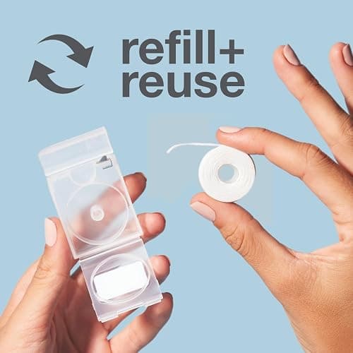 Davids Expanding Dental Floss + Refill w/Hydroxyapatite, No Break Woven Strands, Waxed, Vegan, Cocoa Butter & Mint, Kid Friendly, Refillable Dispenser, 66 yd thumbnail 6