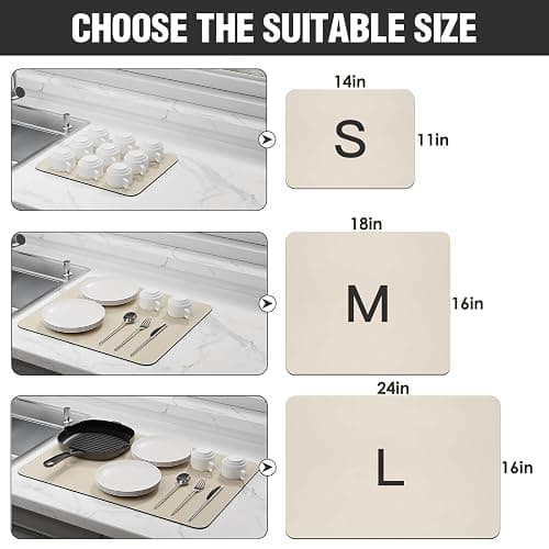 Dish Drying Mat for Kitchen Counter Super Absorbent Drainer Mats with Non-slip Rubber Backed Hide Stain Heat Resistant Easy to Clean Dish Rack Mat (Beige, S-14"x11") thumbnail 2