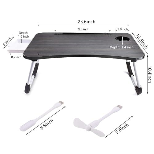 Slendor Lap Desk with Tablet Slot, Foldable Laptop Table with Storage Drawer for Bed，Portable Bed Desk for Laptop, Computer Tray with Cup Holder Notebook Stand Reading Holder for Couch Floor, Black thumbnail 3