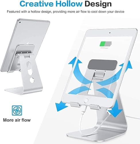 OMOTON Adjustable Tablet Stand for Desk, Upgraded Longer Arms for Greater Stability, T2 Tablet Holder with Hollow Design for Bigger Sized Phones and Tablets Such as iPad Pro/Air/Mini, Silver thumbnail 3