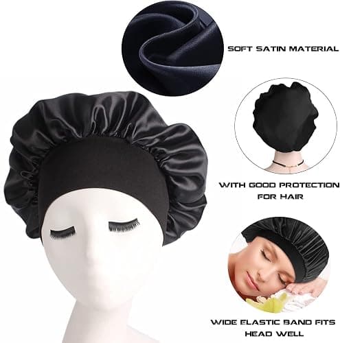Silk Hair Wrap for Sleeping, Hair Bonnet, 1pcs Night Sleep Cap for Women Girls, Hair Care Head Cover Elastic Hat for Black Curly Hair. thumbnail 4