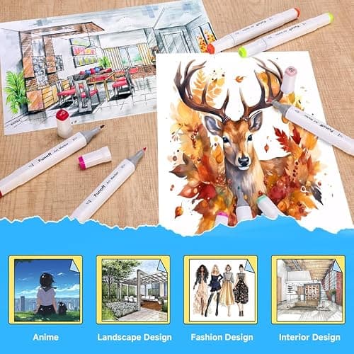 Funoff Alcohol Markers, 100 Colors Fine & Chisel Dual Tip Art Markers, Permanent Sketch Marker for Adult Coloring, Drawing, Sketching, Illustration thumbnail 5