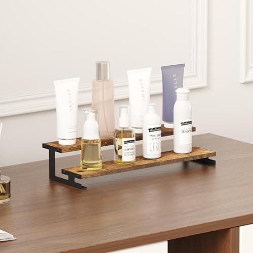 Lifewit 13.9 Inch Cologne Organizer for Men, 2 Tier Wooden Perfume Stand, Display Riser Shelf for Fragrance, Aftershave, Skincare Makeup for Vanity, Bedroom, Bathroom Storage, Rustic Brown, 1 Pcs thumbnail 2