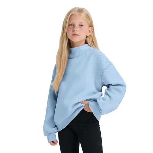 Mock Neck Sweatshirt for Girls Turtleneck Sweater Long Sleeve Pullover Tops | Back To School Outfits,3-16 Years,Cute Preppy Mock Neck Sweatshirt Oversized Cute Fleece Y2K Tunic Tops Fall Trendy Clothes thumbnail 2