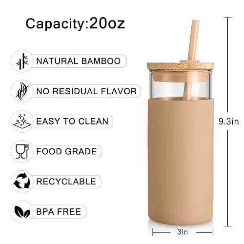 Tronco 20 oz Glass Tumbler with Lids and Straws, Reusable Iced Coffee Cups | Borosilicate Glass Cups with Bamboo Lid, Silicone Sleeve, Dishwasher Safe, Cup Holder Friendly, BPA-Free, Iced Coffee Tumbler thumbnail 3
