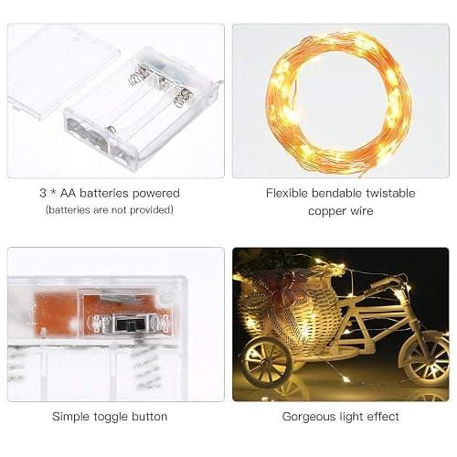 Ariceleo Led Fairy Lights Battery Operated, 1 Pack Mini Battery Powered Copper Wire Starry Fairy Lights for Bedroom, Christmas, Parties, Wedding, Centerpiece, Decoration (5m/16ft Warm White) thumbnail 2