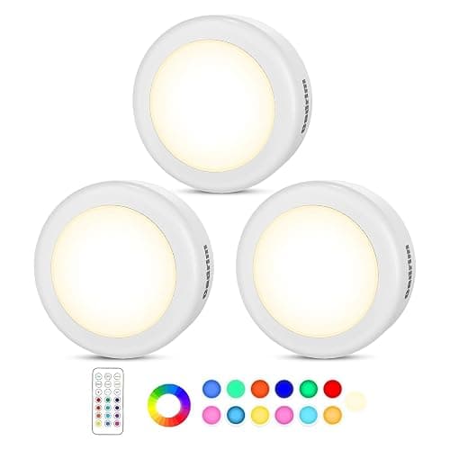 Under Cabinet Lights RGB Wireless Lights LED Closet Lights Night 3000K Dimmable 3pc Cadrim 13 Colors Changing Remote Control Brightness Adjustable Timer Battery Powered Light Kitchen Wardrobe Cupboard - Image 1