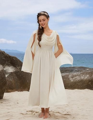 Scarlet Darkness Women Renaissance Dress Split Bell Sleeve Cowl Neck Peasant Medieval Dress thumbnail 2