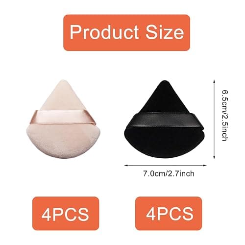 8 Pcs Powder Puff Face Triangle,2 Colors Face Makeup Puff Wet Dry Dual-Use,Face Powder Puff for Under Eye Makeup Applicator(Skin Color&Black) thumbnail 2