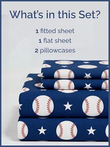 CGK Unlimited Kids Baseball Full 4 Piece Sheet Set - Boys, Girls, Teens, Toddler - Easy Fit Deep Pockets - Ultra Soft, Cooling & Breathable Sheets - Cute, Cozy, Fade & Wrinkle Free - Machine Washable thumbnail 2