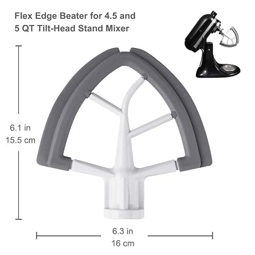 Flex Edge Beater for KitchenAid Tilt-Head Stand Mixer, 4.5-5 Quart Flat Beater Paddle with Flexible Silicone Edges Bowl Scraper, White - White thumbnail 2