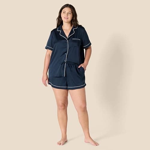 Amazon Essentials womens Satin Short Sleeve Button-Down Top and Short Sleepwear Set thumbnail 6