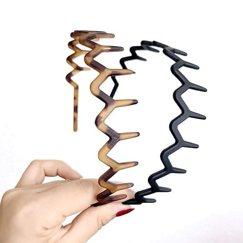 LZEDIRA 2PCS Unisex Adult Men Women Girls Plastic Wavy Tooth Headband, Black, Brown thumbnail 4