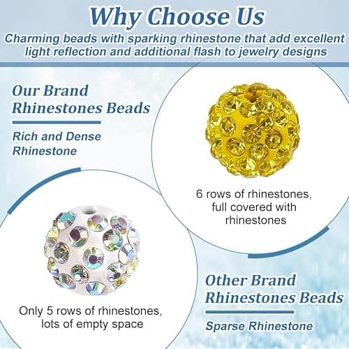 PH PandaHall 100pcs 10mm Yellow Rhinestone Beads Yellow Clay Bead Polymer Crystal Beads Clay Pave Disco Ball Round Diamond Bead for Necklace Bracelet Jewelry Making Party Decoration thumbnail 4