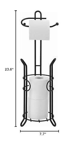 SunnyPoint Freestanding Toilet Paper Holder with Storage – Holds 3 Spare Rolls, Heavy-Duty Steel, Black Finish, Easy Assembly, Space-Saving Bathroom Organizer thumbnail 3