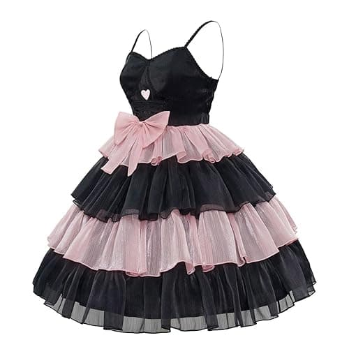 ZZEQYG Womens Lolita Dress for Girl Gothic pink puff sleeve dress with Bow - Medium - Blackpink-jsk thumbnail 2