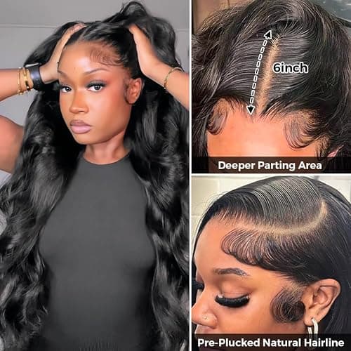 Wingirl 13x6 Body Wave Lace Front Wigs Human Hair Pre plucked Pre bleached Small Knots With Baby Hair 200 Density Glueless Human Hair Wigs For Women 28Inch HD Lace Frontal Wig With Soft thumbnail 2