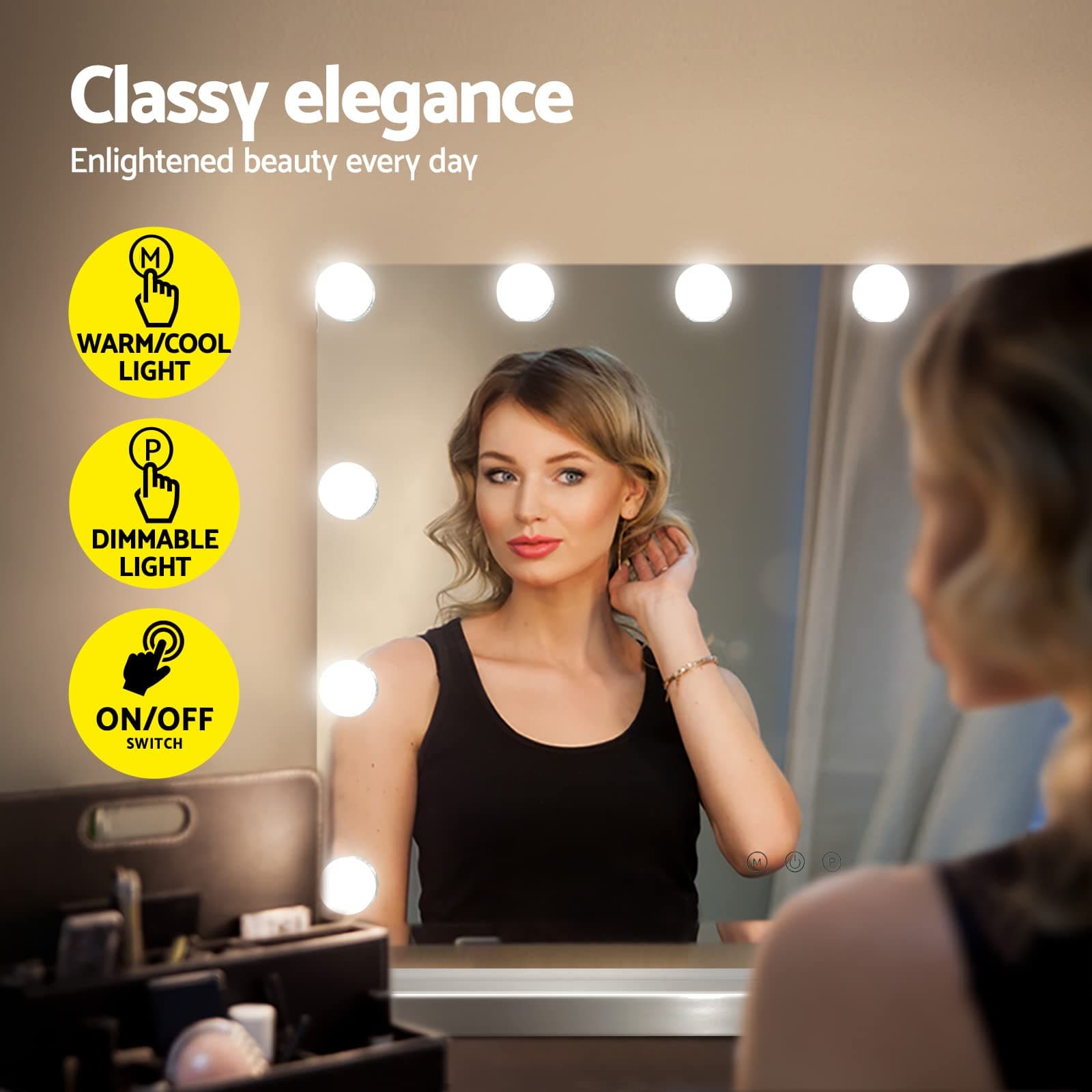 Embellir Hollywood Makeup Mirror with Lights 15 Led Lighted Vanity Mirrors Wall Mounted Cosmetic Beauty Dressing Illuminated Glam Studio Professional Artist Adjustable Magnifying Backlit Modern thumbnail 3