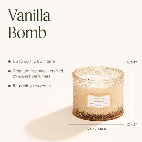 LA JOLIE MUSE Vanilla Bomb Candle | Lemon Zest, Fressia & Patchouli | 12 oz Large 2-Wick Soy Wax Candle | 60 Hours Clean Burn | Gift-Ready for Hosts | Elegant Home Décor thumbnail 5