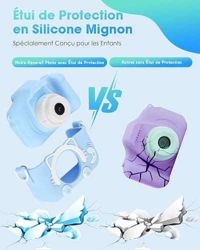 Appareil Photo Enfant Numérique, Jouet Fille 3-12 Ans, Rose, Double Objectif, Carte SD 32 Go, Étui en Silicone, Écran IPS 2,0 Pouces, Vidéo HD 1080p - Cadeau Fille de Noël et d'anniversaire (Bleu) thumbnail 8