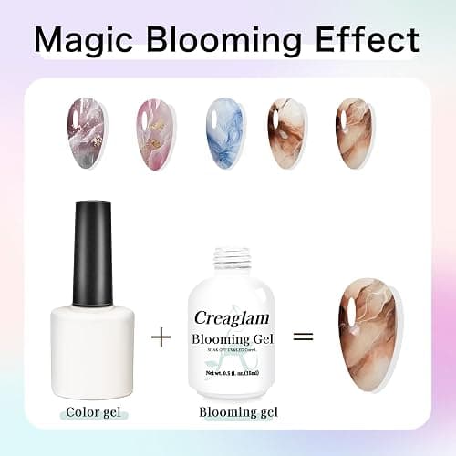 Creaglam Blooming Gel Nail Polish: Marble Natural Stone Clear Blossom Gel Polish for Women at Home Art Design - 15ml Nail Glue Spreading Effect - UV LED DIY Nail Salons Color Flower Watercolor Magic thumbnail 4