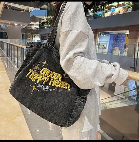 Lefe Liee denim Aesthetic Tote Bag for Women, Large Shoulder Hobo Bags big Capacity Shopping Work Bag black hippie crossbody bag y2k bag trendy with pockets thumbnail 6