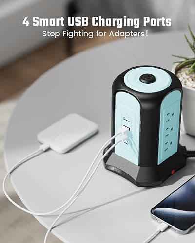 Power Strip Tower Surge Protector, SUPERDANNY Desktop Charging Station, 10 Ft Extension Cord, 9 Outlets, 4 USB Ports, 1080 Joules, 3-Prong, Grounded, Multiple Protections for Home, Office, Blue thumbnail 7