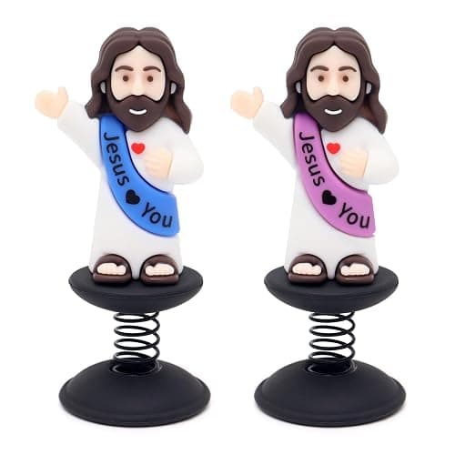 Yelakey Dashboard Jesus Bobblehead Jesus with Smile Face Blessing You Christian Car Accessories Religious Believers Home Decoration with Sticky Pad (Blue & Purple) - Image 1