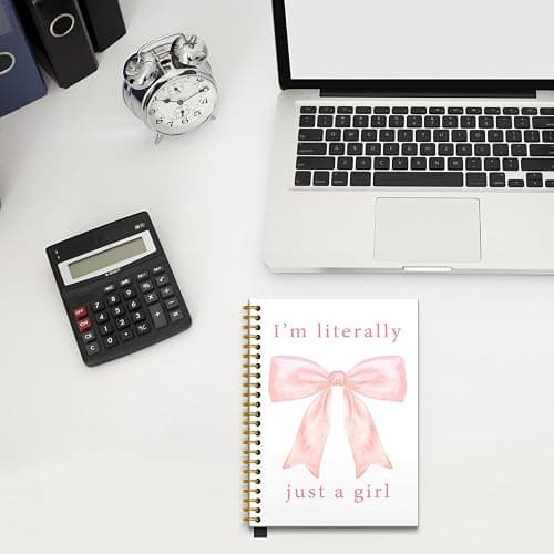 RUNMESS Coquette Pink Bow Notebook, Preppy Girly Aesthetic Journal, Preppy Gifts for Women, Girly Office Supplies, I'm Literally Just a Girl Hardcover Spiral Notebook 5.5x8.3 Inch - Just a Girl thumbnail 5