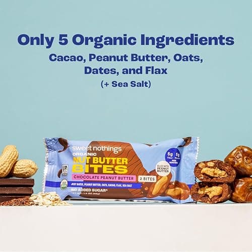 Sweet Nothings, Chocolate, USDA Organic Nut Butter Bites Protein Bar, Nut & Date Snack, Filled with Peanut Butter, 12-2 Bite Value Packs - No Added Sugar, Plant Based, Vegan, Only 7 Ingredients thumbnail 3