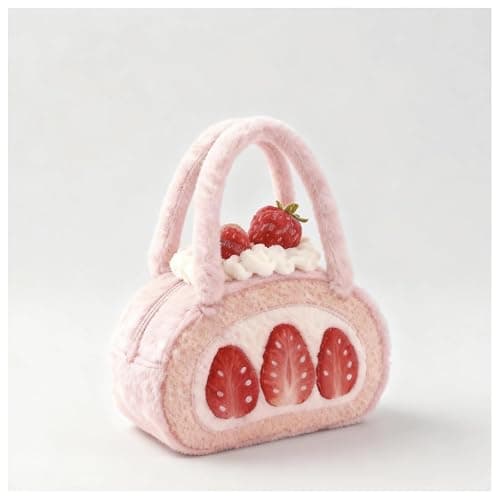 HappyERA Plush Strawberry Swiss Roll Shaped Clutch Handbag Cute Women Small Purse Cell Phone Tote Bag thumbnail 3