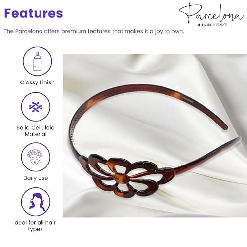Parcelona French Wide Flower Tortoise Shell Brown Celluloid Acetate Hair Headband thumbnail 2