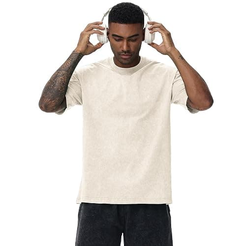 Men's Oversized Cotton T-Shirts Loose Fit Vintage Washed Tee Unisex Short Sleeve Casual Shirts Tops thumbnail 4