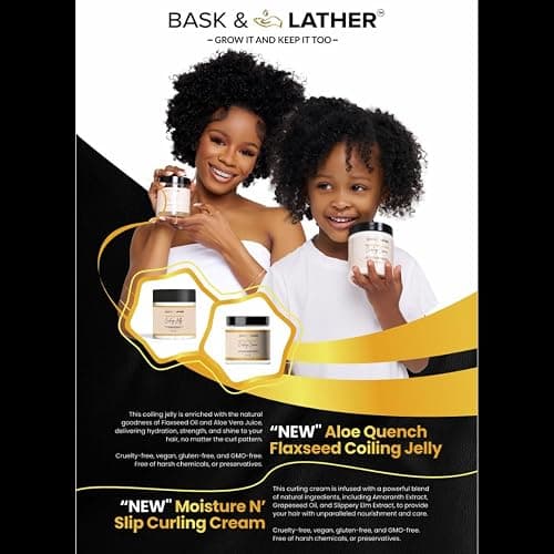 BASK & LATHER Moisture n Slip Curling Cream with Amaranth Extract, Grapeseed Oil & Slippery Elm, Enhances Curl Definition, Bounce, Reduces Frizz & Breakage, Deep Moisturization, Detangles, 8oz thumbnail 2