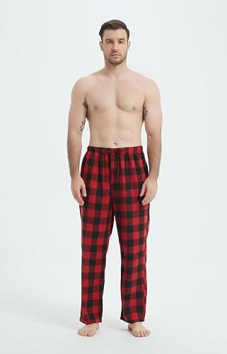 Jveyvth Mens Pajama Pants Flannel Cotton Plaid Sleep & Lounge Pants, PJ Bottoms with Pockets and Button Fly thumbnail 2